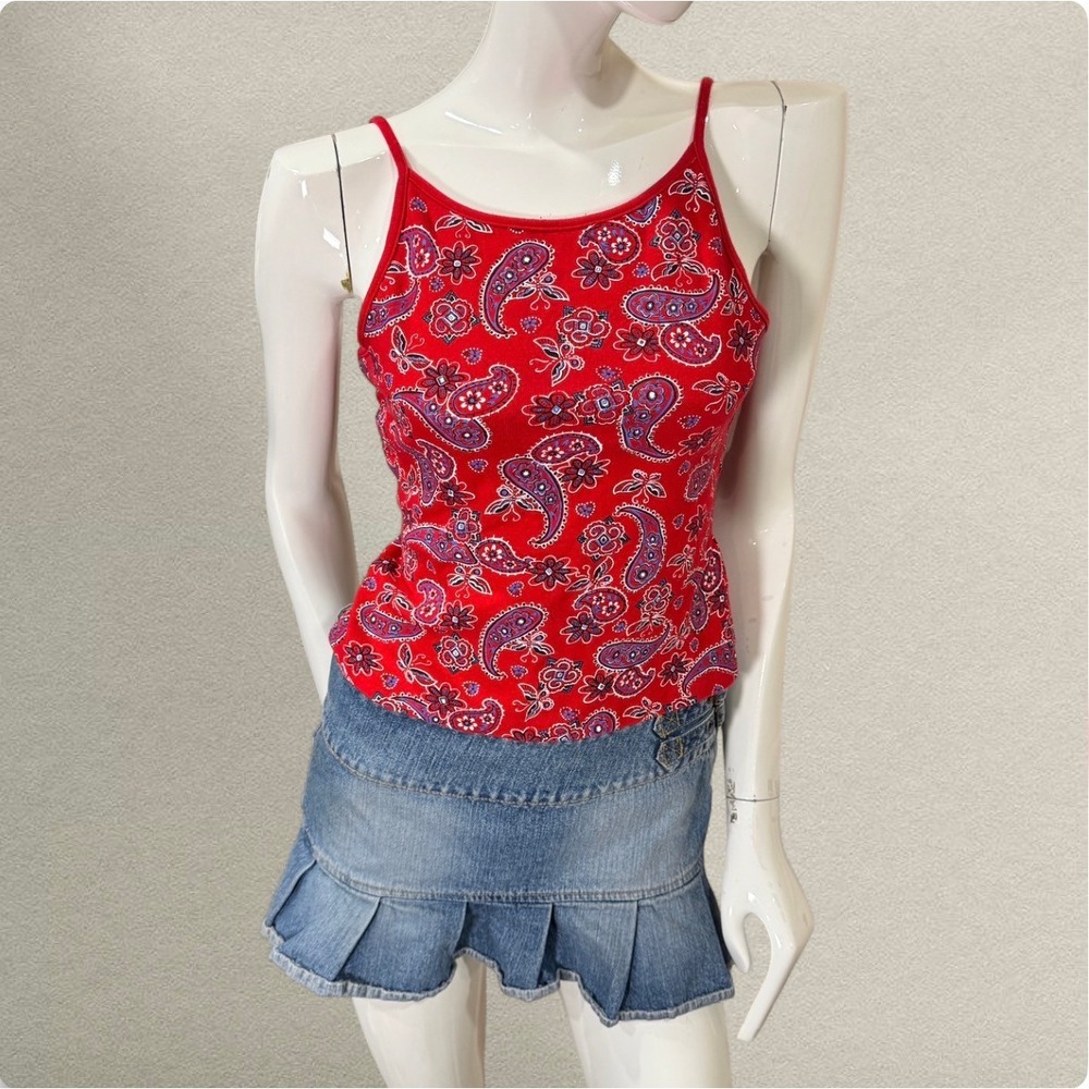 Energie Red Paisley Camisole Tank Top Y2K Fitted Shelf Bra S / M Cotton Sporty